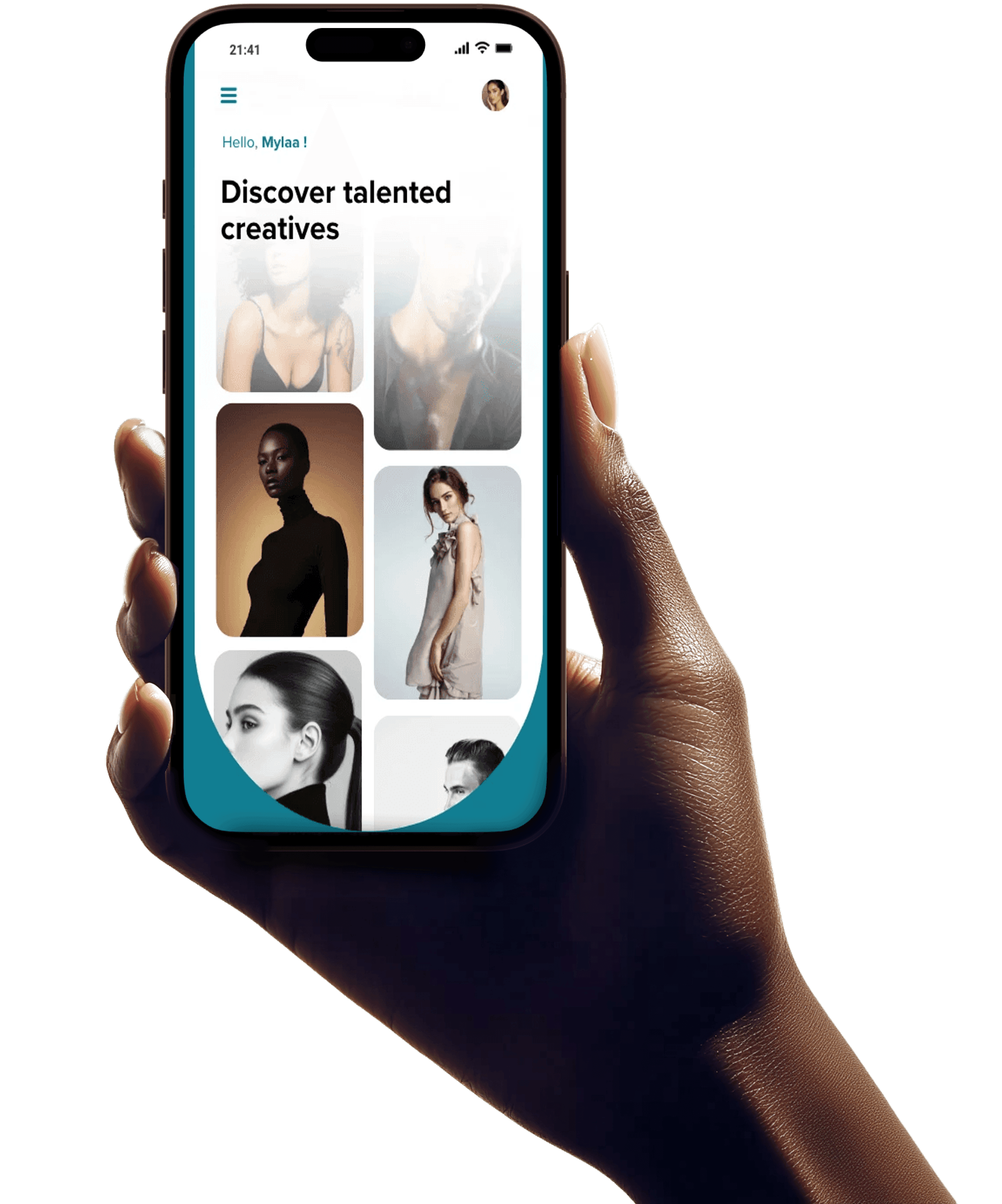 Hand holding phone with screen